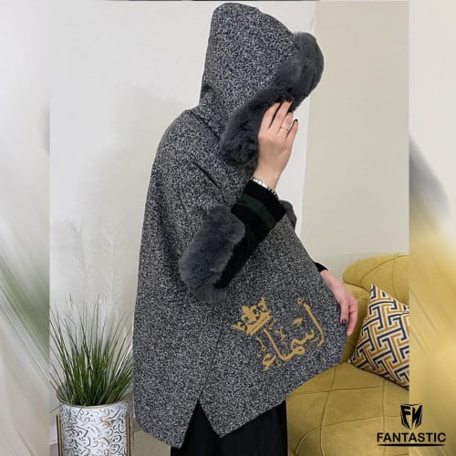 شال نسائي شتوي صوف بأطراف فرو