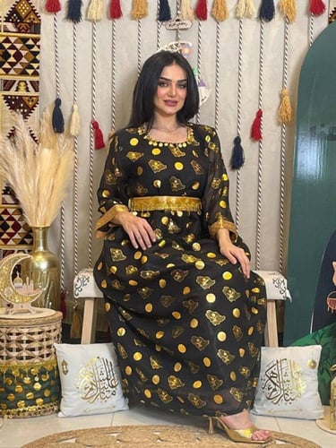 فستان يوم التأسيس النسائي : شيفون هندي فاخر - مقاس...