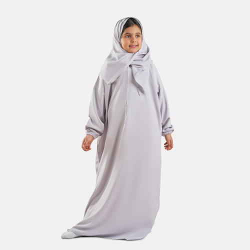شرشف صلاة للأطفال بطرحة متصلة (رمادي)