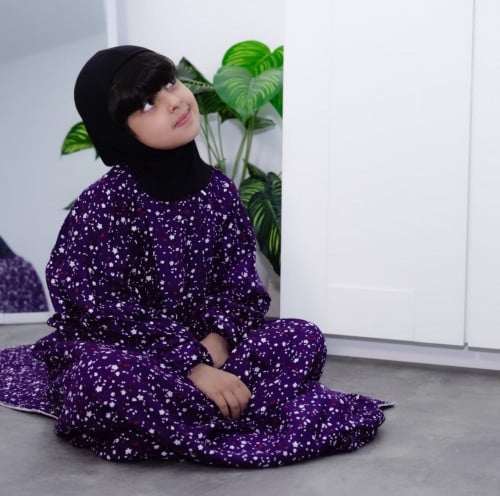 طقم سجادة صلاة اطفال قطعتين مشجر (قلنسوة متصلة) -...