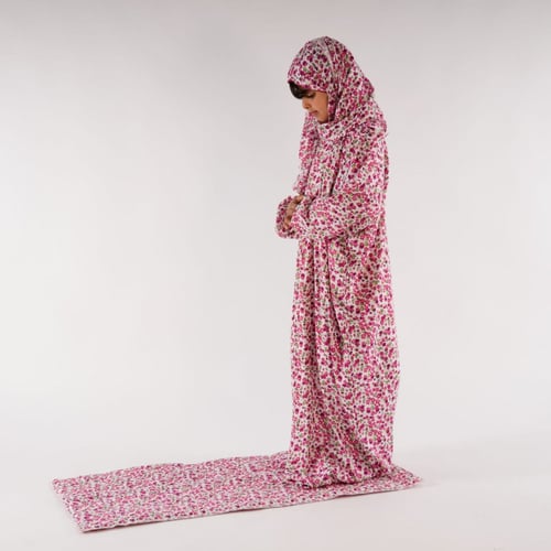 طقم سجادة صلاة اطفال قطعتين - مشجر احمر