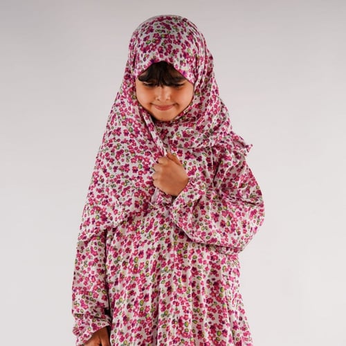 طقم سجادة صلاة اطفال قطعتين - مشجر احمر