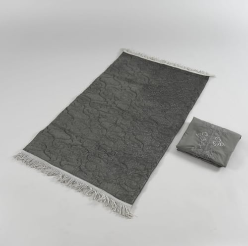 طقم سجادة صلاة (مخمل) قطعتين - رمادي