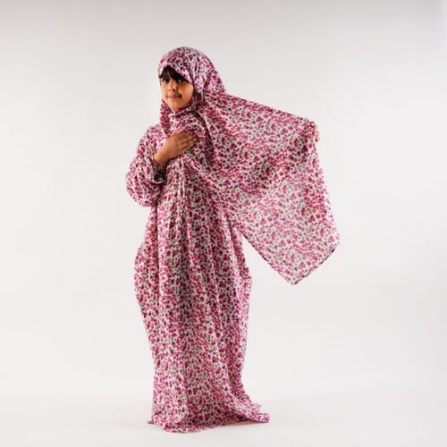 طقم سجادة صلاة اطفال قطعتين - مشجر احمر