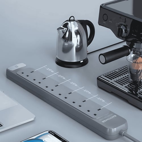 راف باور توصيلة 6 منافذ بقوة 3150 واط - رمادي