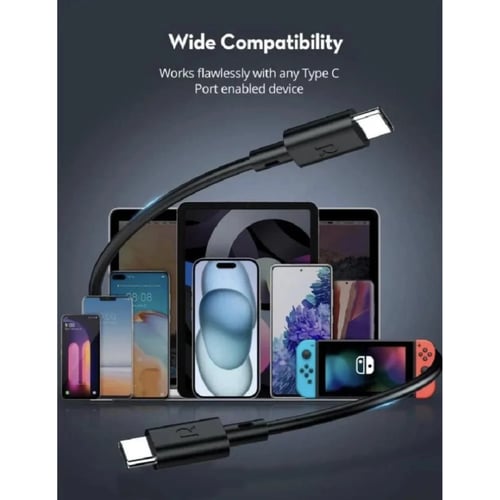 راف باور بكج 3 كيبل شحن تايب سى الى تايب سى - بطول...