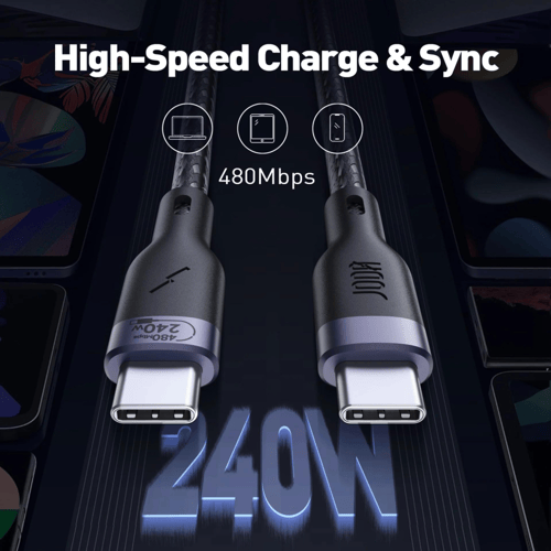 جودا - كيبل شحن نايلون تايب سى الى تايب سى بقوة 24...