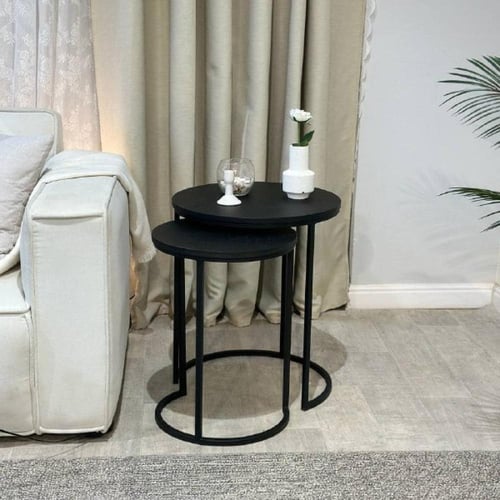 طقم طاولتين جانبية خشب سنديان لون أسود