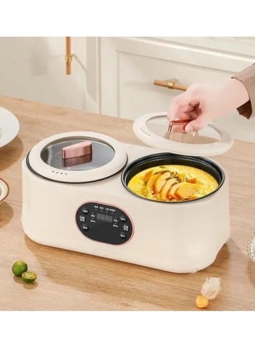 طباخ كهربائي مزدوج الوعاء سعة 1 لتر + 1 لتر، جهاز...