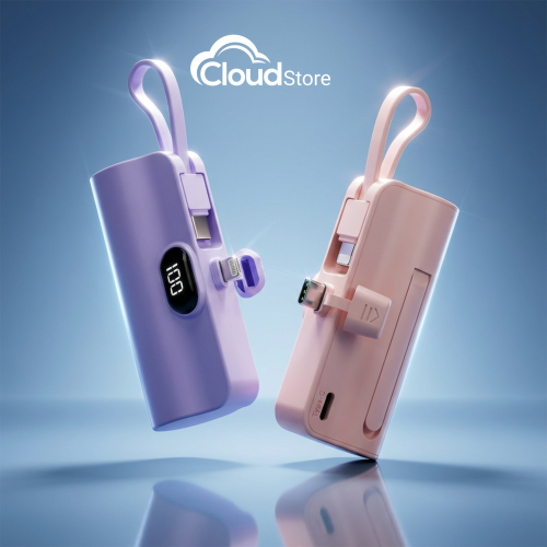 باور بانك صغير مع كابل مدمج ، شاحن سريع ، بطارية ا...