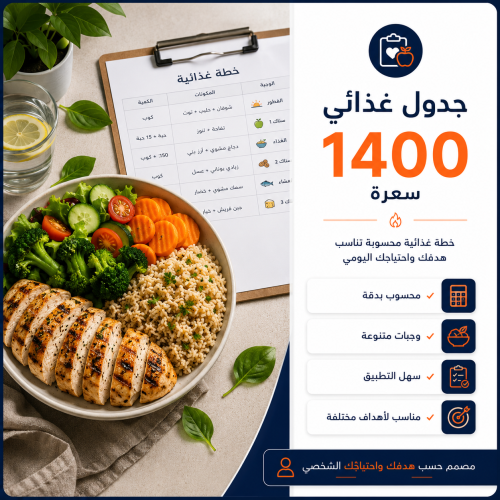 جدول غذائي احتياج 1400 سعرة