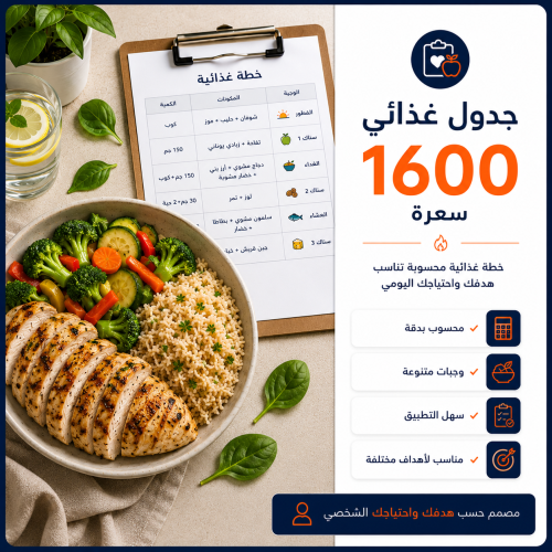 جدول غذائي احتياج 1600 سعرة