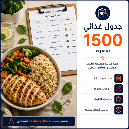 جدول غذائي احتياج 1500 سعرة