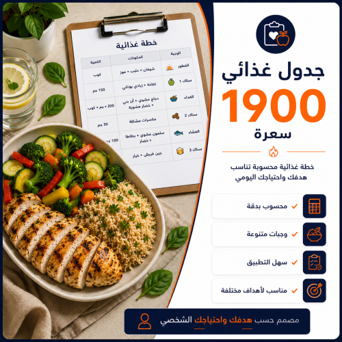 جدول غذائي احتياج 1900 سعرة