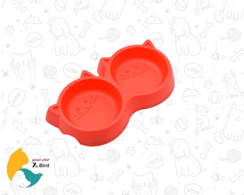 صحن طعام مزدوج من البلاستيك للقطط بعدة الوان من سي...