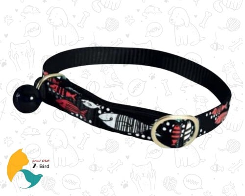 زولكس طوق للقطط مزين بالرسومات مع جرس لون أسود 30c...