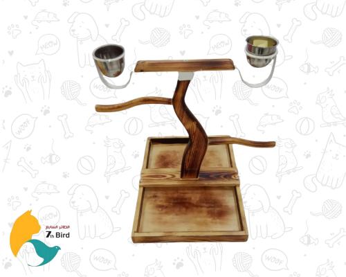 ستاند خشبي للطيور مع كوبين من الستانلس من سيفن بير...