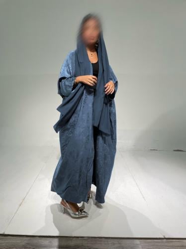 حرير مغسول مشجر لون ازرق غامق على رمادي غامق