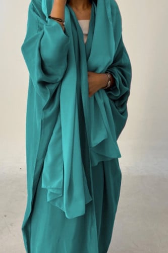 عبايه حرير مغسول لون تركواز