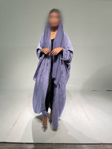 عبايه حرير مغسول مشجر لون موف