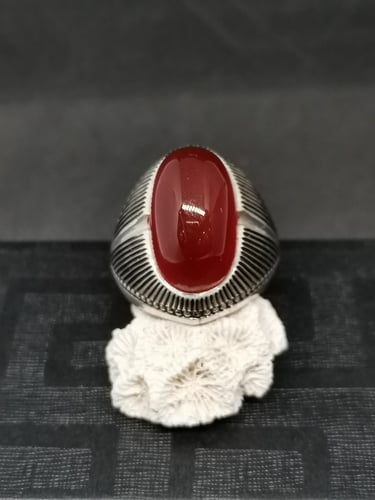 يخاتم الفضة بحجر عقيق خرساني ايراني أحمر بصياغة ال...