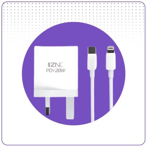 شاحن منزلي 20 واط منفذ pd مع كيبل IZNC pd i305 kit