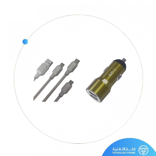 شاحن سيارة منفذين usb مع كيبل 3 استخدمات iznc