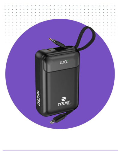باور بانك بقوة 20 الف اسود مع كيبيلن مدمجة تايب سي +لايتنغ شاشة رقمية ZOOM PLUS-MICRO