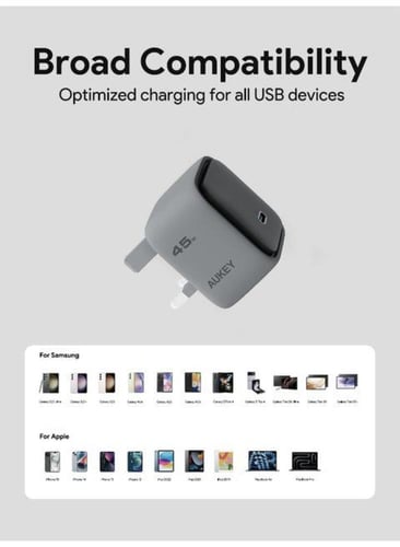 شاحن جداري 45 واط منفذ PD شحن سريع AUKEY -Comet