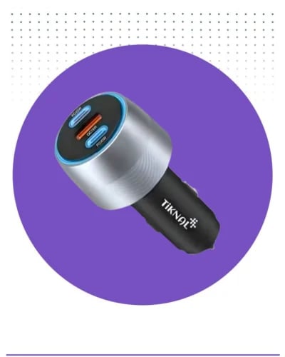 شاحن سيارة 65 واط منفذين PD+ منفذ USb شحن سريع TIKNAL