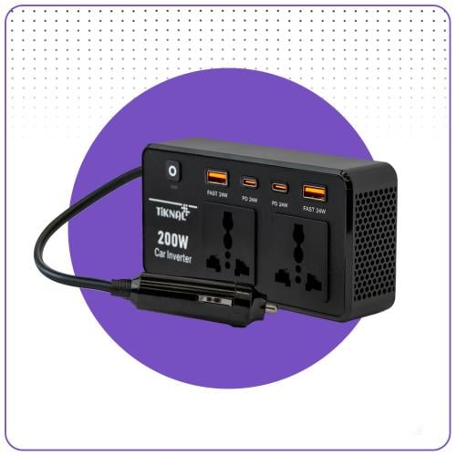 محول كهرباء سيارة 200 واط من TiKNAL بمنفذين AC و4...