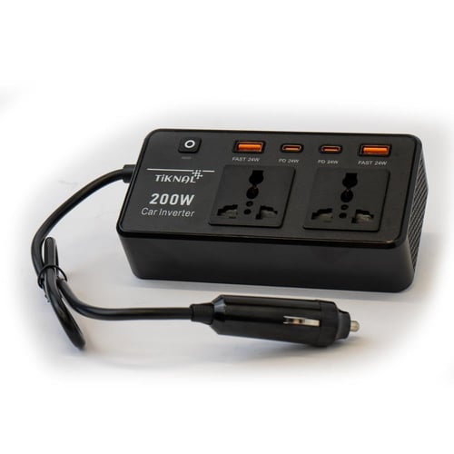 محول كهرباء سيارة 200 واط من TiKNAL بمنفذين AC و4...