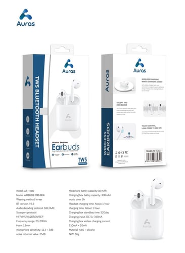 سماعة ايربودز 2 بلوتوث صوت نقي وجودة عالية Auras