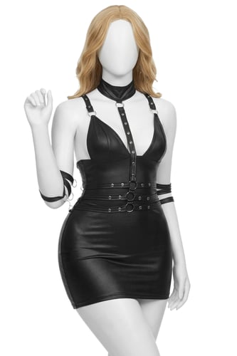 فستان جلد أسود لانجري