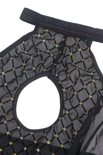 بودي سوت شبكي أسود مخملي