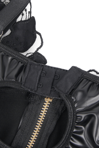 فستان لانجري جلدي أسود بسحاب أمامي