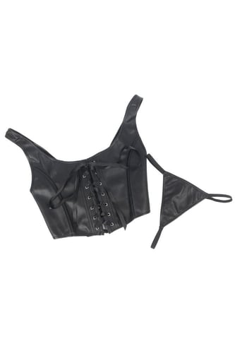 كورسيه جلد أسود فخم مع بانتي