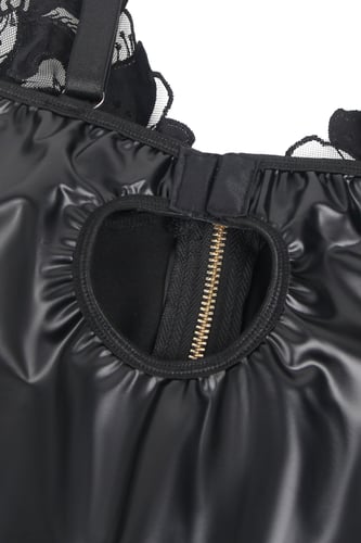 فستان لانجري جلدي أسود بسحاب أمامي