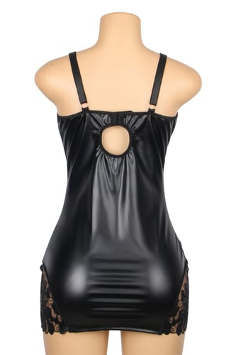 فستان لانجري جلدي أسود بسحاب أمامي