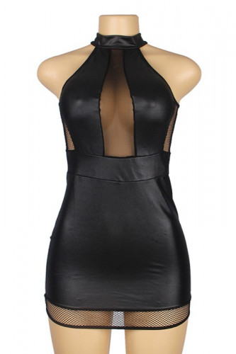 فستان جلد أسود