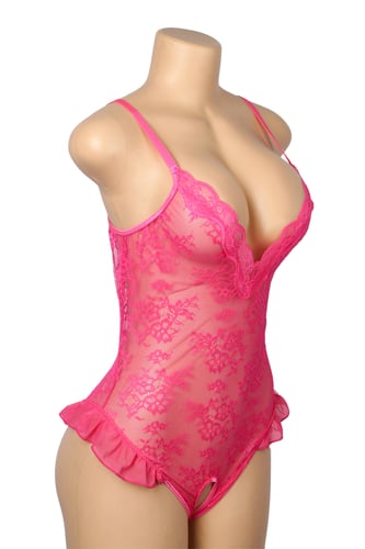 بودي سوت شبكي دانتيل روز رِد بفتحة أمامية