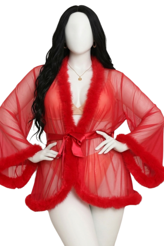 Short chiffon lingerie robe in red