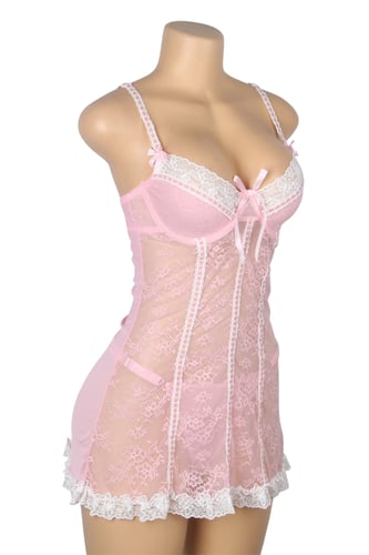 فستان نوم لانجري وردي بدانتيل