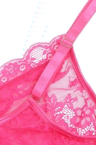 بودي سوت شبكي دانتيل روز رِد بفتحة أمامية