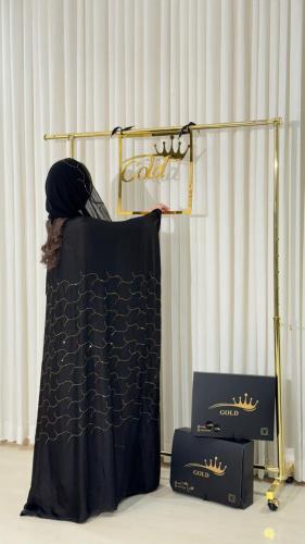 First grade natural silk abaya + scarf, gold crystal chains