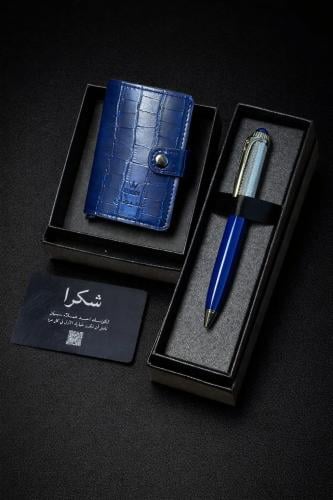 محفظة تخزين بطايق + قلم فاخر