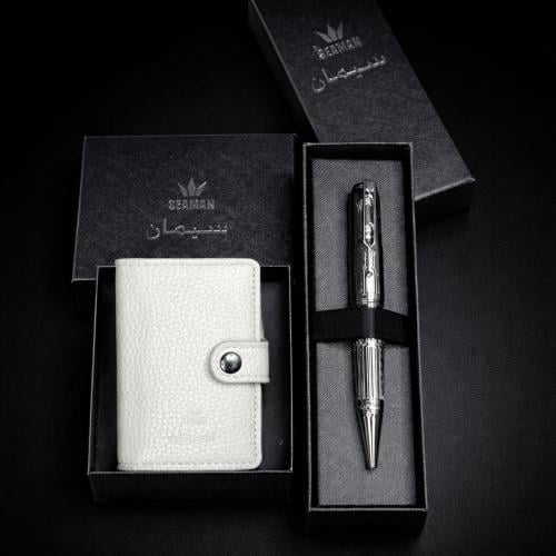 محفظة تخزين بطايق + قلم فاخر