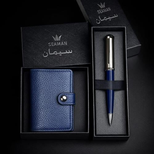 محفظة تخزين بطايق + قلم فاخر