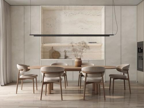 طاولة طعام مودرن مع كراسي خشبية بتصميم عصري