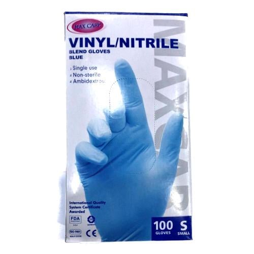 قفازات فينيل ماكس كير أزرق مقاس s blue max care vi...